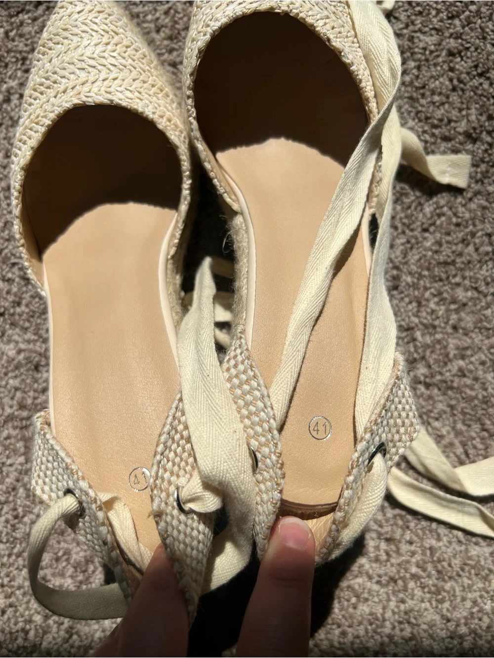 Woven Pointed Toe Lace-Up Espadrille Heels Natural